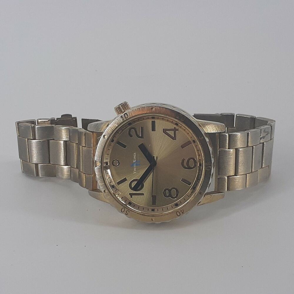 Young Kings by Steve Harvey Gold Tone Bracelet Watch Big Face Round Shaped